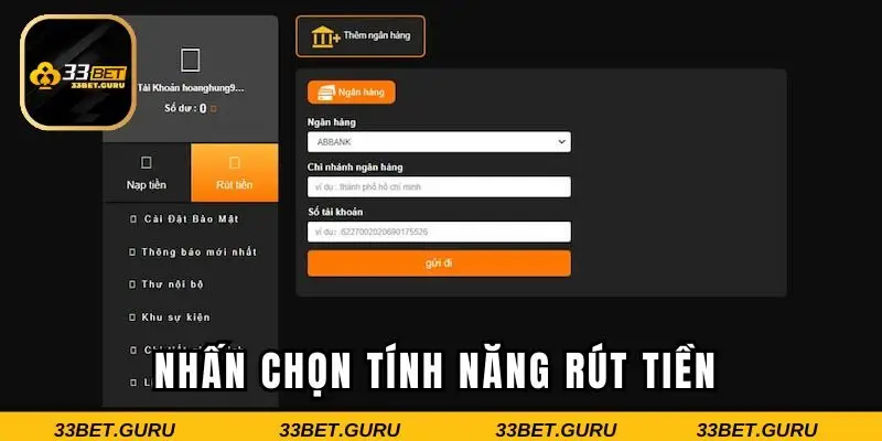 Nhấn chọn tính năng rút tiền